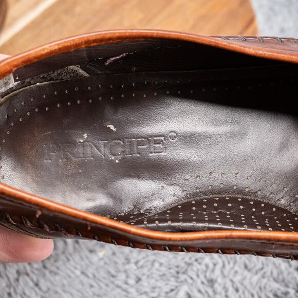 Principe Brown Hand Crafted Woven Vamp Penny Loafers 10 M Made in Spain - Picture 7 of 10